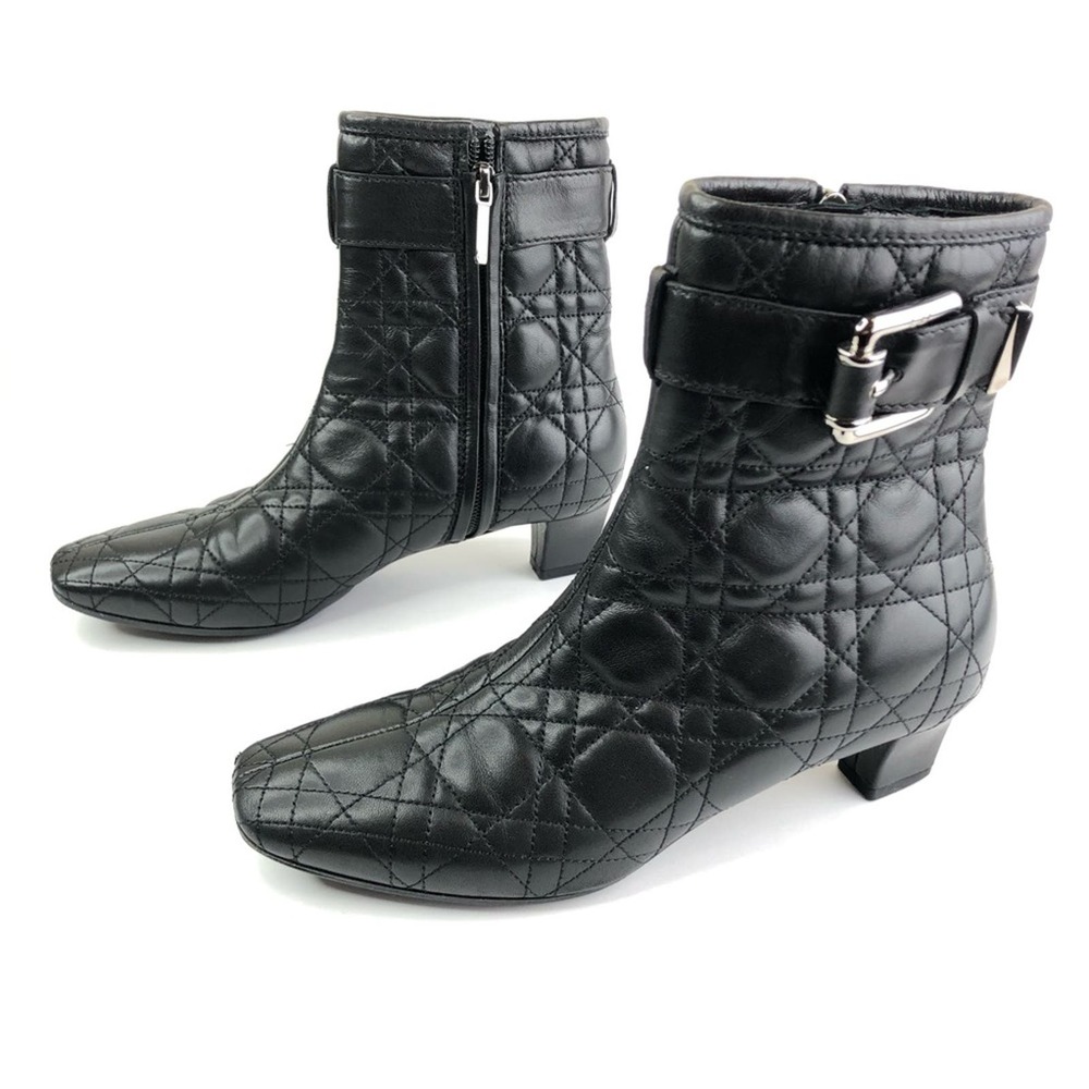 Dior Black Quilted Ankle Height Short Heel Boots. Authentic/Vintage.